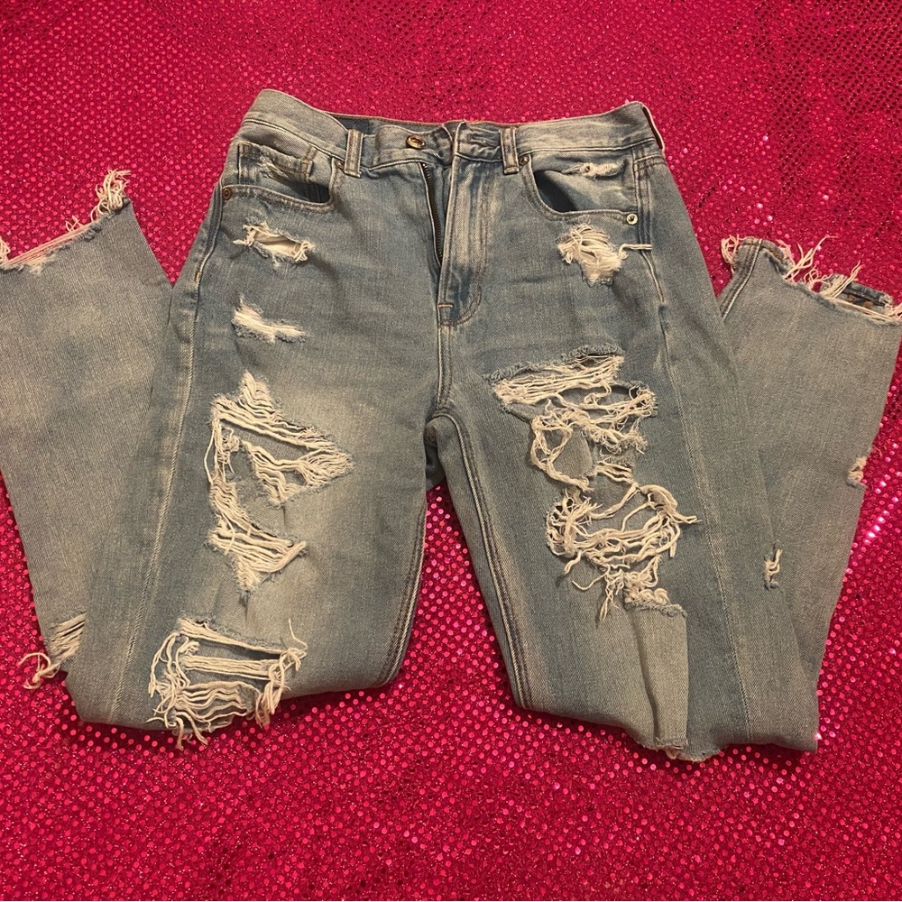 american eagle distress light blue jeans size 2